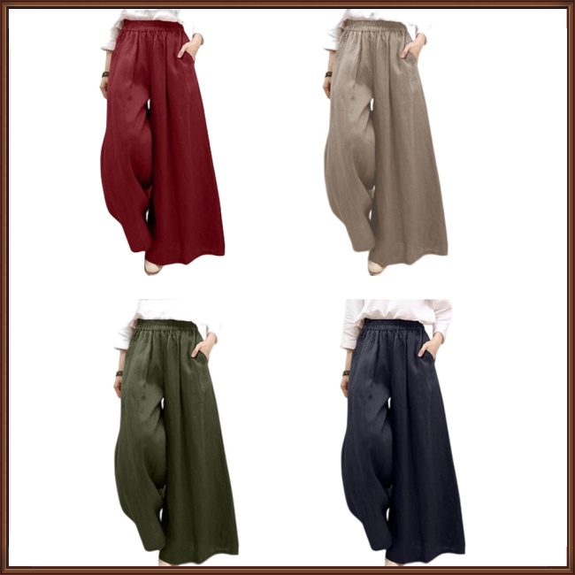 Quần Cotton Lanh Ống Rộng Màu Sắc Đơn Giản Thời Trang Mùa Hè Cho Nữ