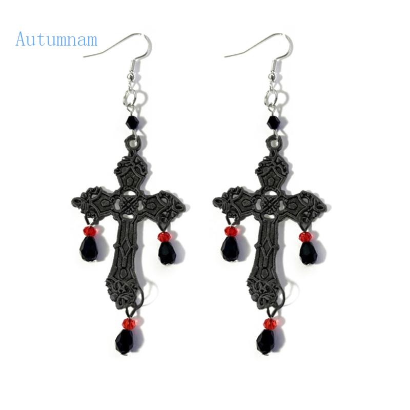 Bông Tai Hình Chữ Thập Màu Đen Phong Cách Gothic Cho Nữ