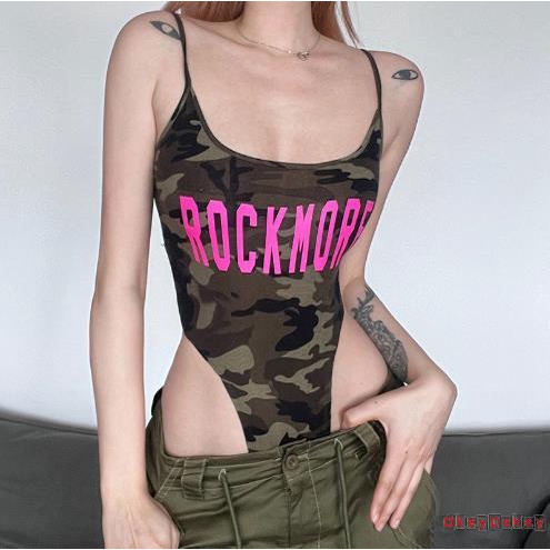 Bộ Áo Liền Quần Họa Tiết Rằn Ri In Chữ Thời Trang Mùa Hè Cá Tính Cho Nữ