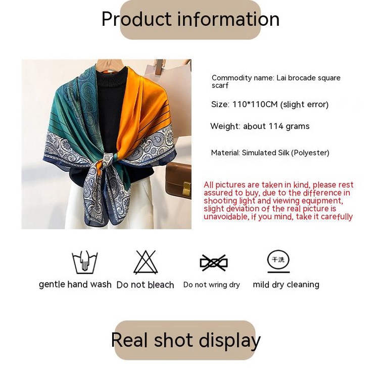 Khăn Choàng Vuông 110cm Bằng Vải Satin Gấm Nhiều Màu Sắc Chống Nắng Đa Dạng Kích Thước Lớn Thời Trang Mùa Hè