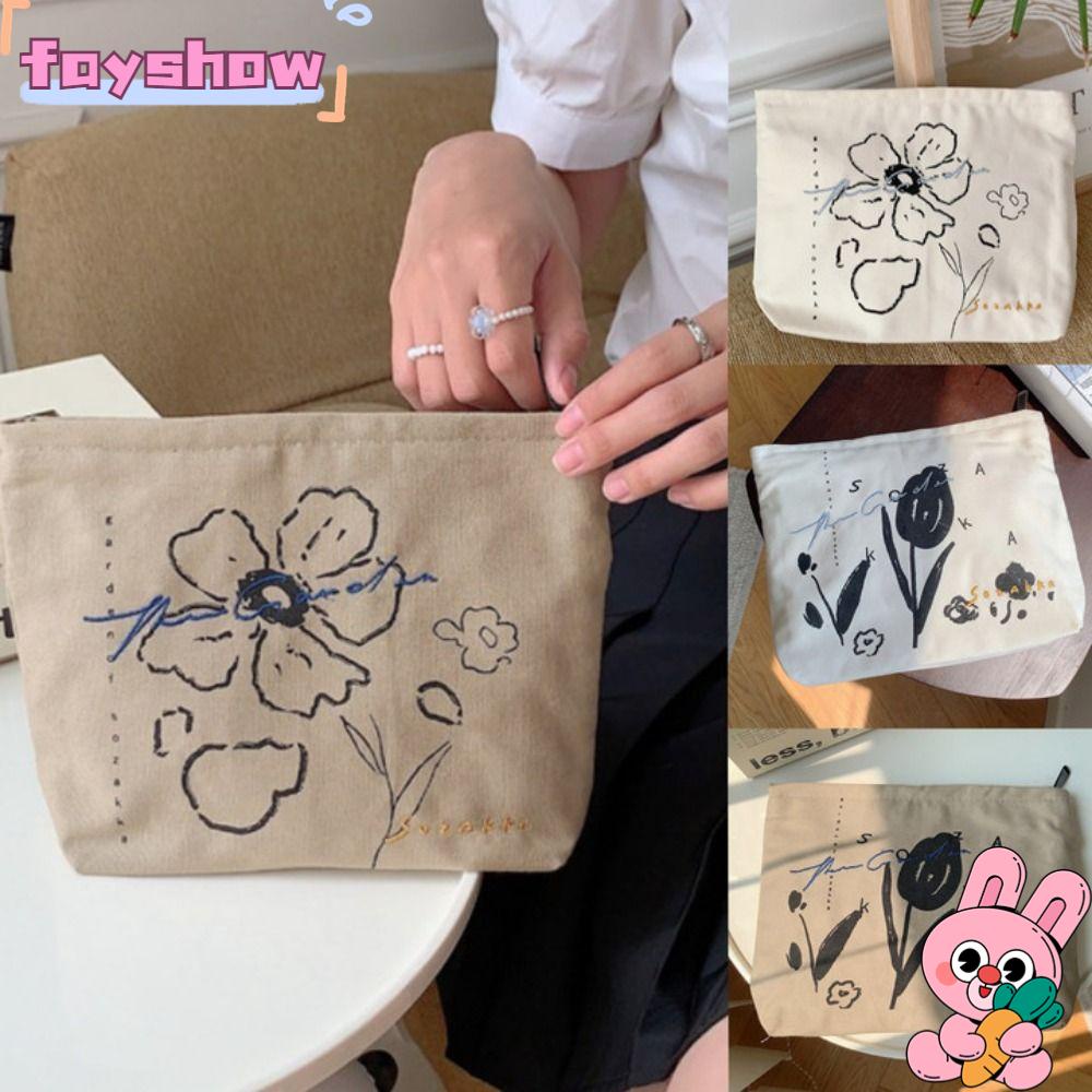 Túi Đựng Đồ Trang Điểm Chất Liệu Cotton Họa Tiết Hoa Xinh Xắn