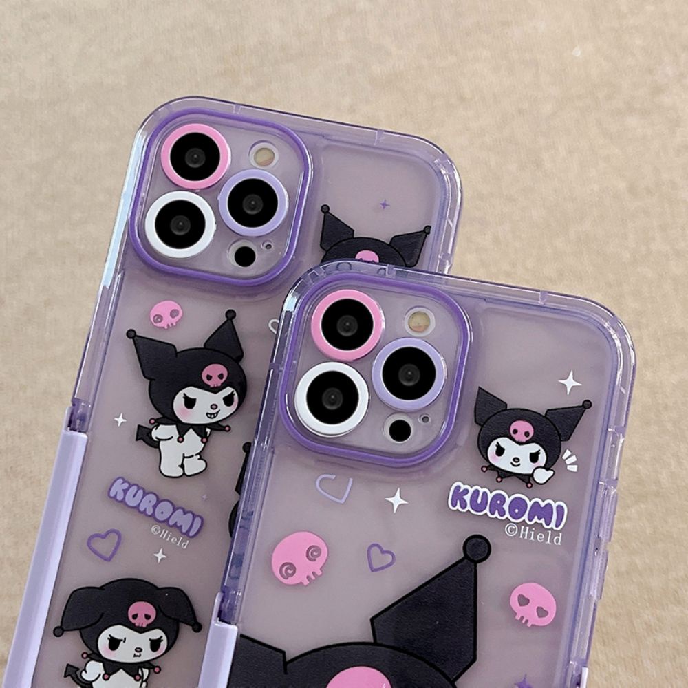 Ốp Điện Thoại TPU Dẻo Họa Tiết Kuromi Dễ Thương Chống Sốc Kèm Giá Đỡ Tàng Hình Cho IPhone 11 IPhone 14 13 12 Pro Max