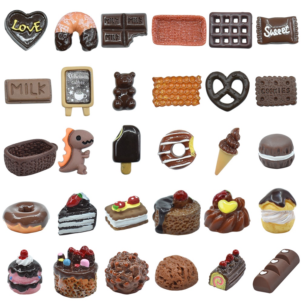 Hộp 30 Miếng Dán Trang Trí Điện Thoại / Kẹp Tóc Hình Bánh Gấu / Bông Hoa Bằng Nhựa Resin Dễ Thương DIY