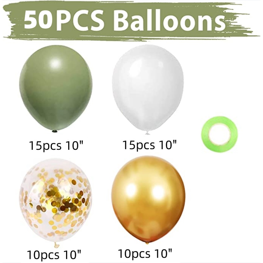 Set 50 Bong Bóng Trang Trí Tiệc Sinh Nhật / Tiệc Cưới Màu Xanh Lá / Vàng