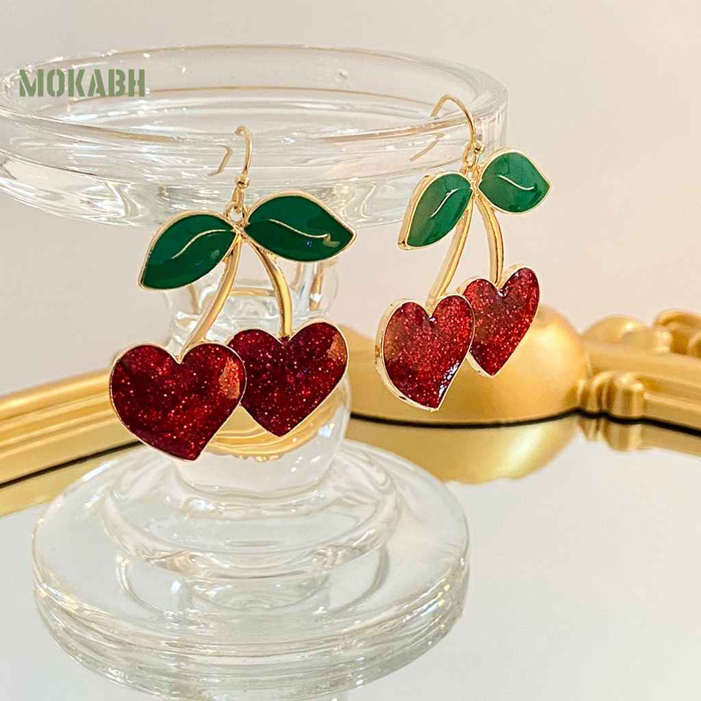1 Đôi Bông Tai Móc Hình Trái Cây Màu Xanh Lá / Đỏ / Cherry Dễ Thương Dành Cho Nữ