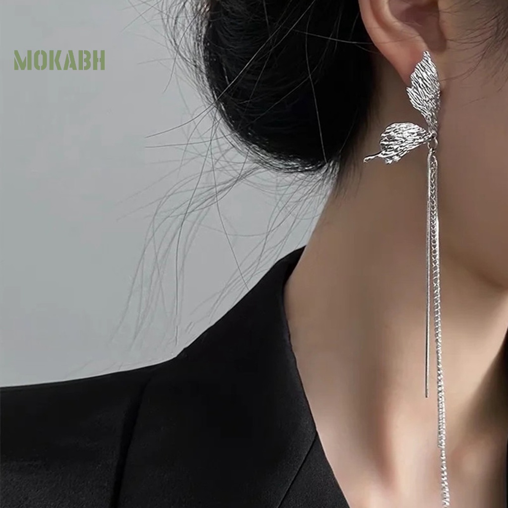 1 Đôi Bông Tai Dáng Dài Mạ Điện Đính Đá Thời Trang Công Sở