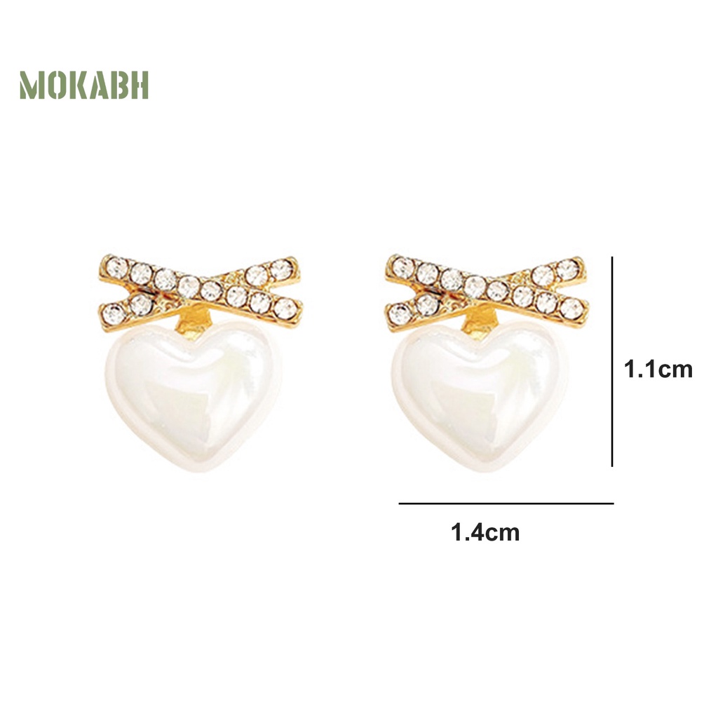 1 Đôi Bông Tai Hình Trái Tim Đính Ngọc Trai Nhân Tạo Thời Trang