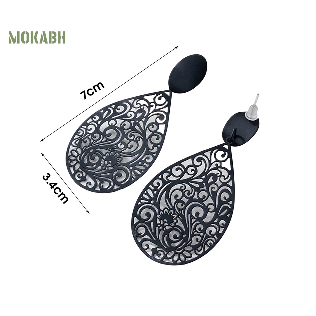 1 Đôi Bông Tai Rỗng Màu Đen Nhám Phong Cách Retro