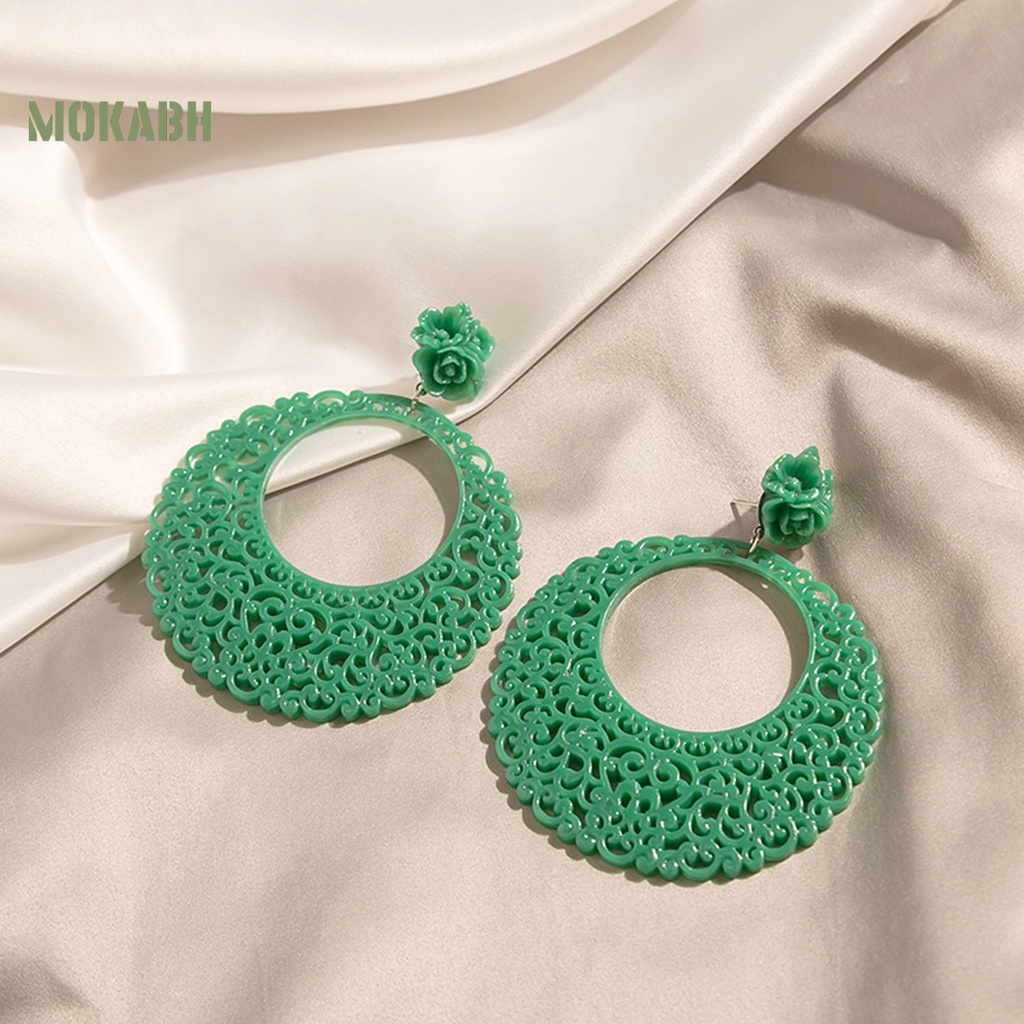 1 Đôi Bông Tai Hình Tròn Họa Tiết Hoa Phong Cách Trung Quốc Cổ Điển Thời Trang Cho Nữ