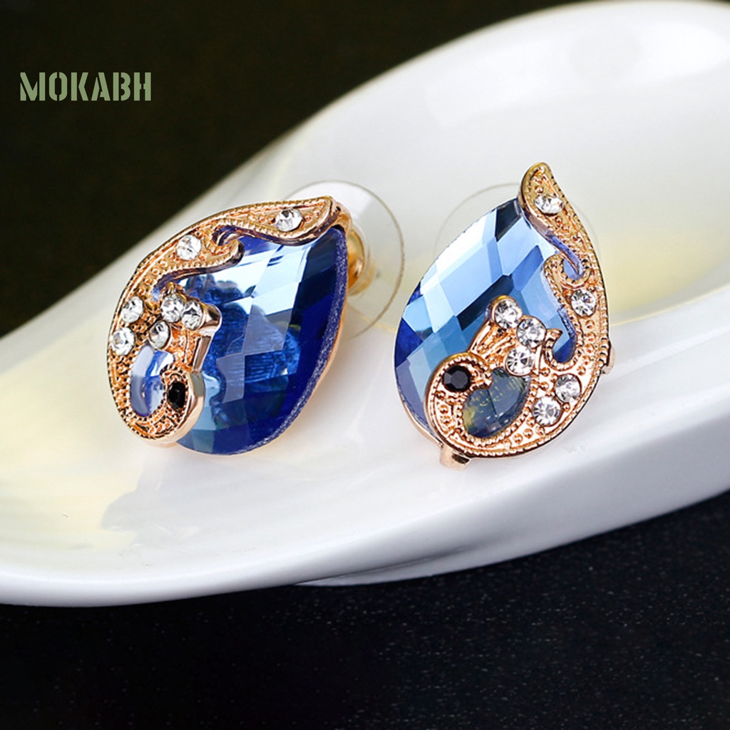 1 Bộ Vòng cổ + Nhẫn + Bông Tai Hình Chim Công Bằng Hợp Kim Đính Đá Sang Trọng