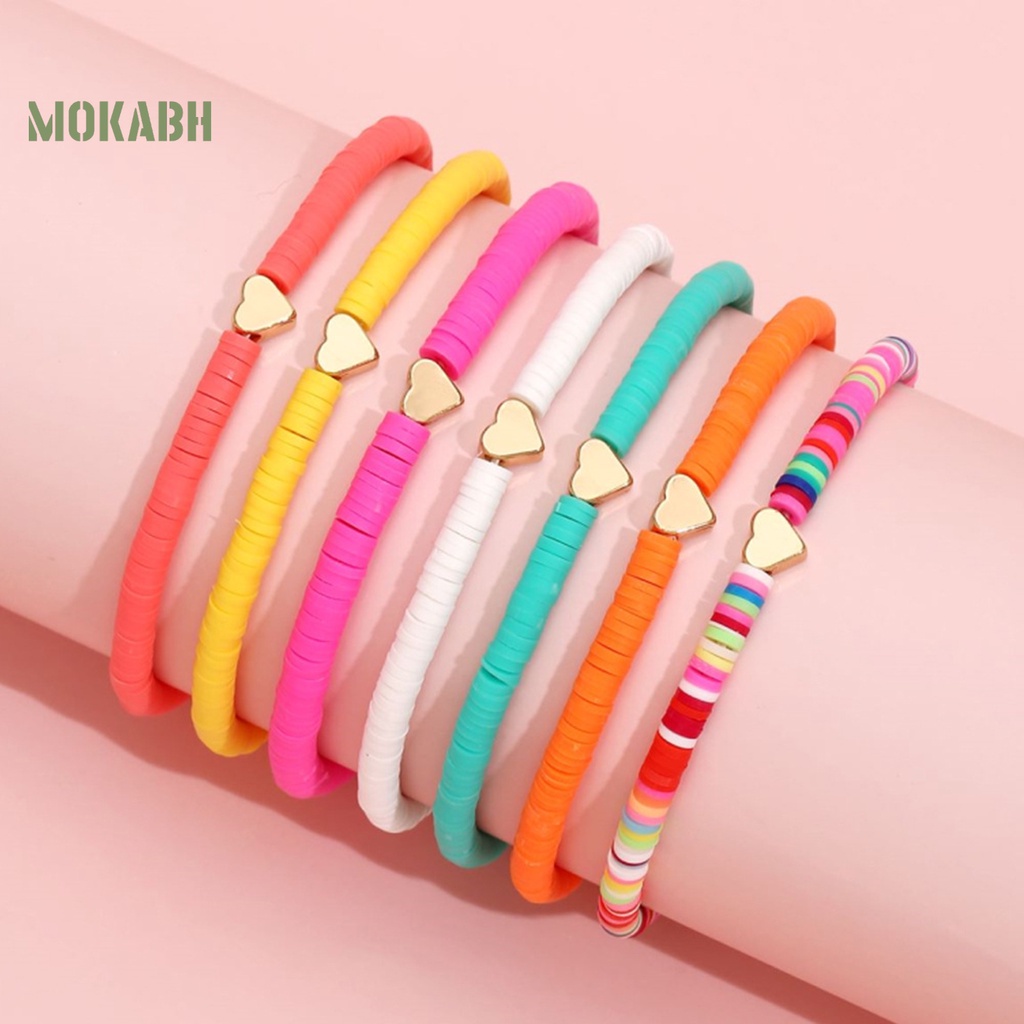 [Mới] Vòng Tay Xỏ Hạt Đất Sét Polymer Nhiều Màu Sắc Phong Cách Bohemian Thủ Công Mịn Màng Trang Trí Hạt Cườm Phẳng Nhẹ