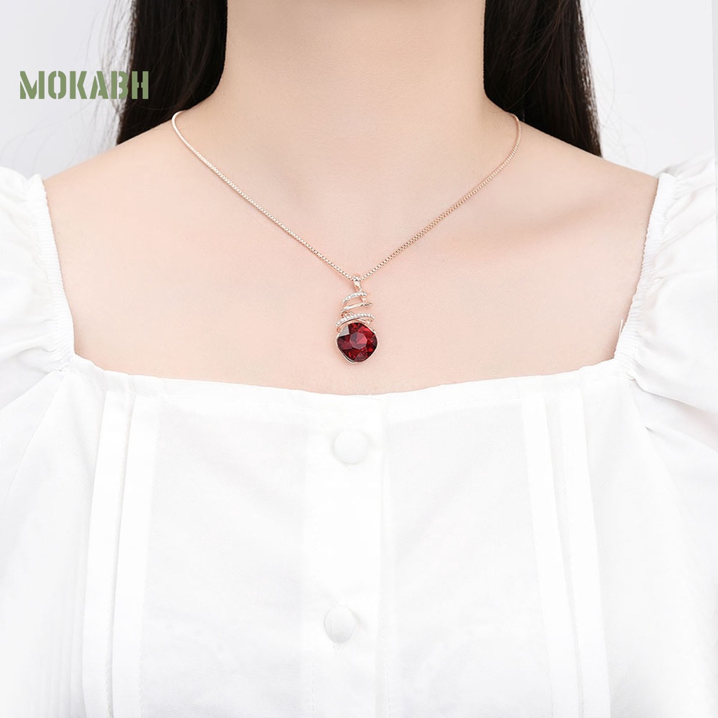 1 Bộ Vòng cổ + Bông Tai Hình Học Xoắn Đính Đá Màu Đỏ Thời Trang Dành Cho Nữ