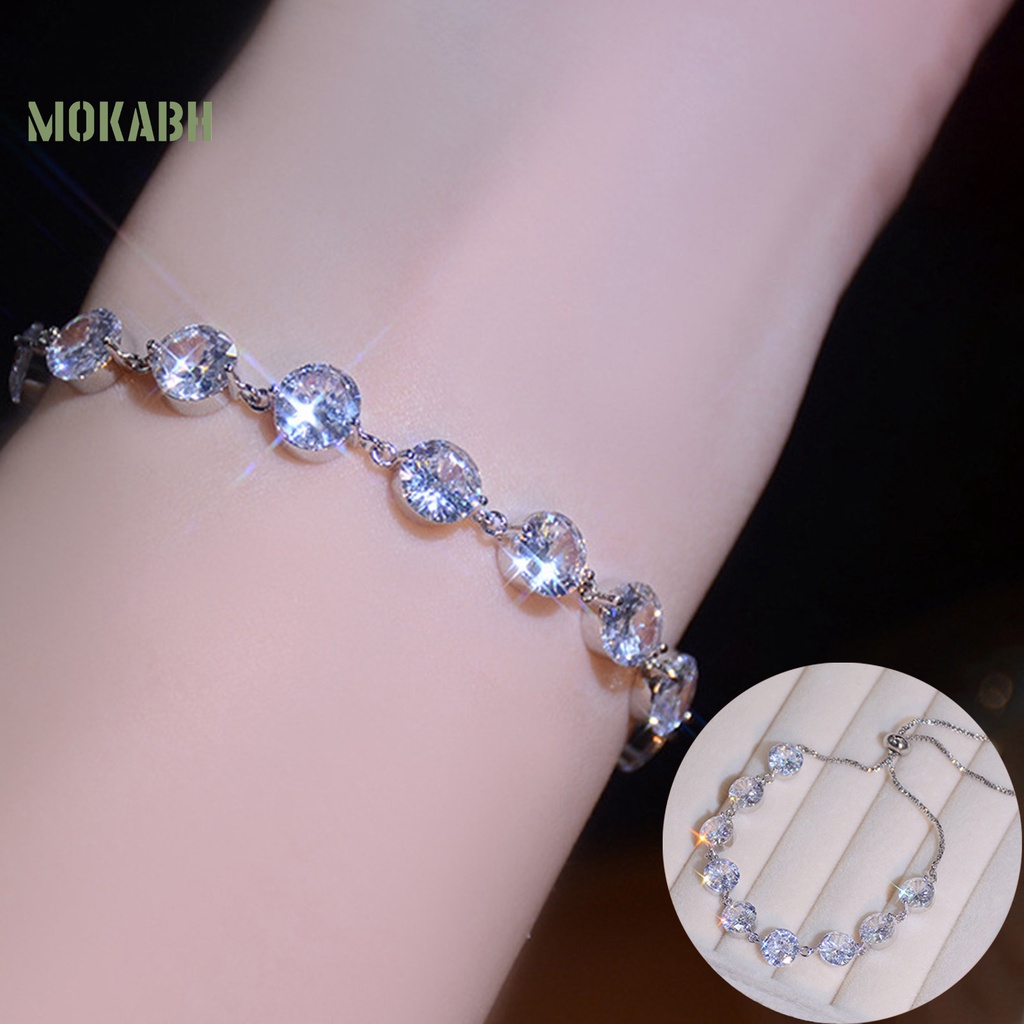 Vòng Đeo Tay Chuỗi Hạt Tròn Màu Bạc Lấp Lánh Thời Trang Cho Nữ