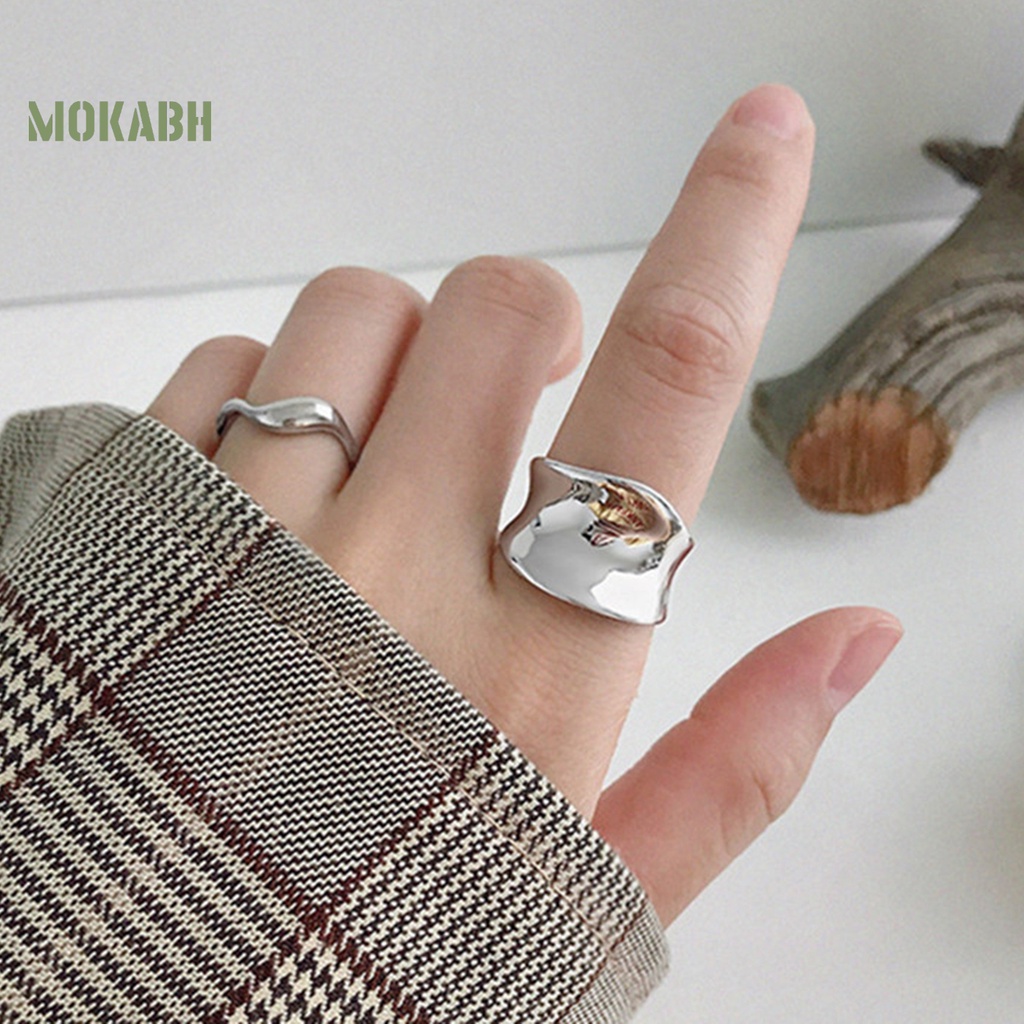 Nhẫn Hở Mặt Lõm Lấp Lánh Phong Cách Punk Hip Hop Thời Trang Cho Nữ