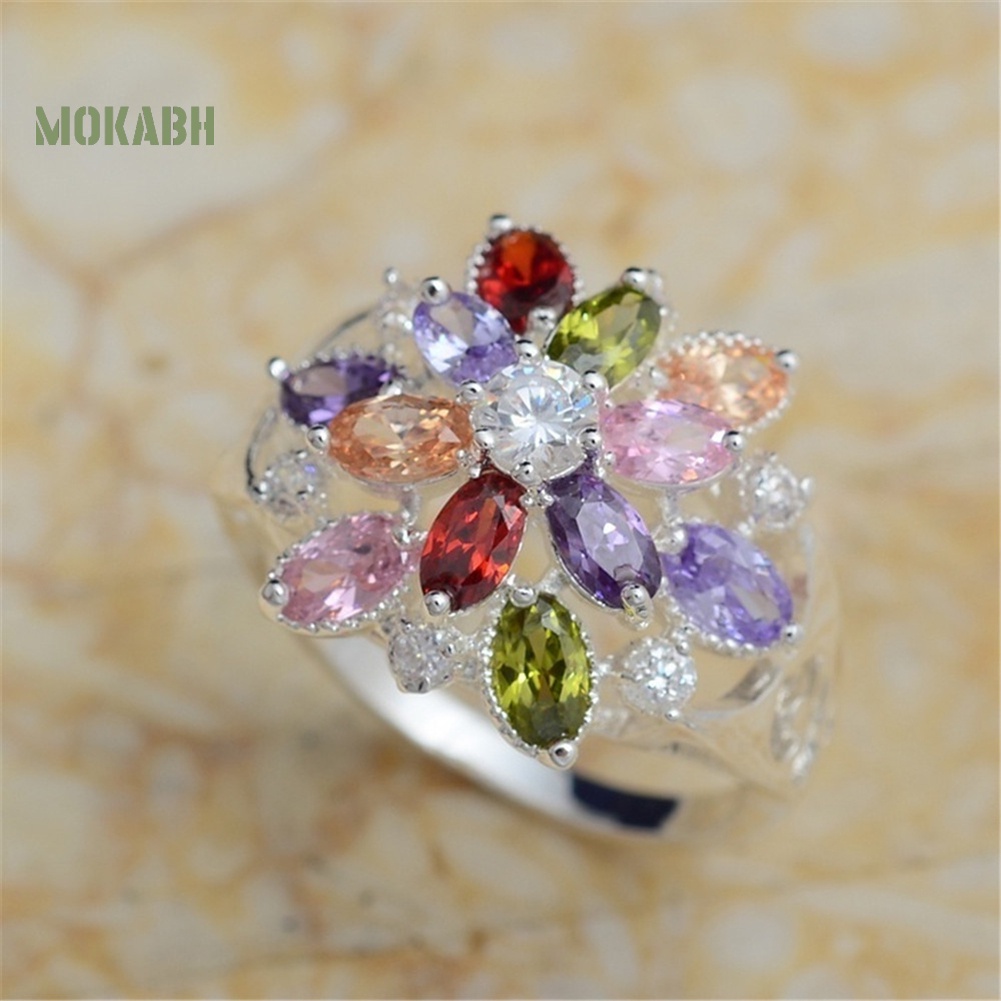 Nhẫn Đính Hôn Đính Đá Zircon Nhiều Màu Dành Cho Nữ