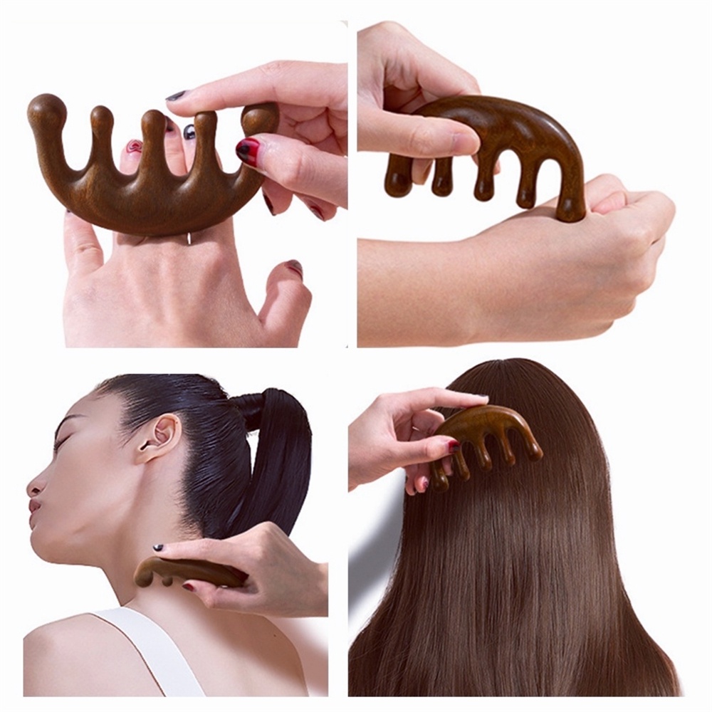 Lược gỗ đàn hương mát xa da đầu dành cho cả nam và nữ tặng kèm túi gấm cao cấp lược massage đả thông kinh lạc