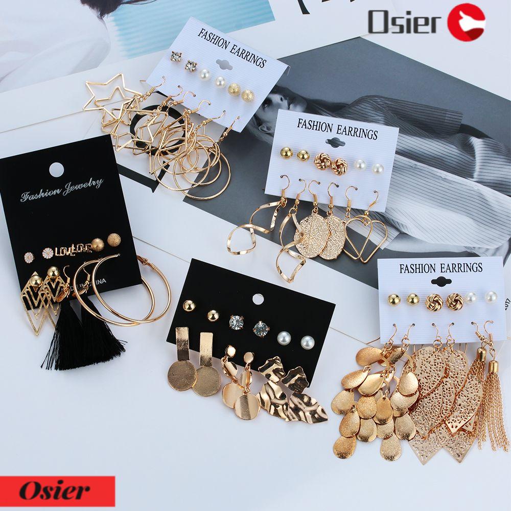 Set 1 / 6 Đôi Bông Tai Xỏ Hạt Ngọc Trai Phong Cách Cổ Điển Thời