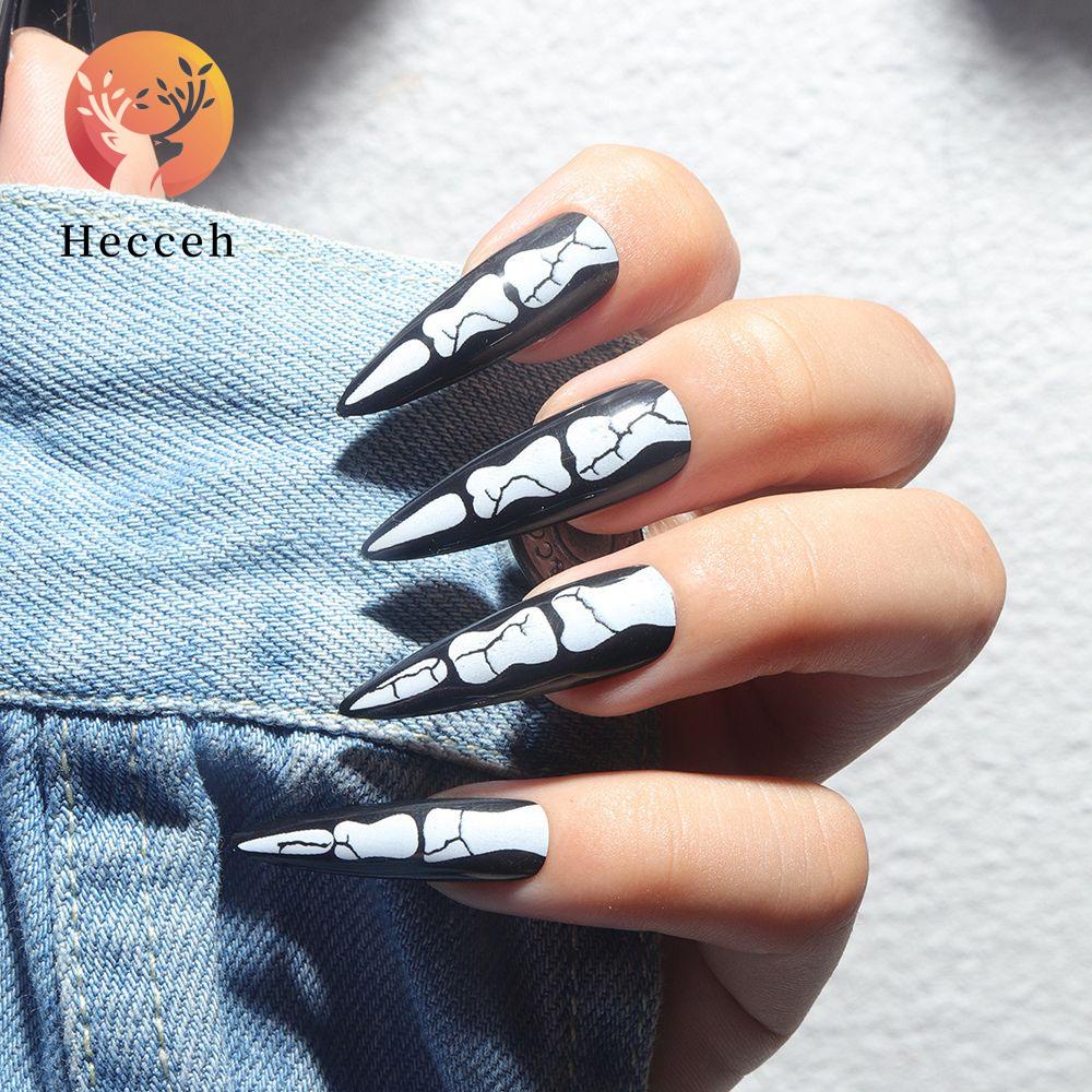 Set 24 Móng Tay Giả Màu Tối Phong Cách Tối|Giày Cao Gót Dáng Dài Che Phủ Toàn Diện Thời Trang