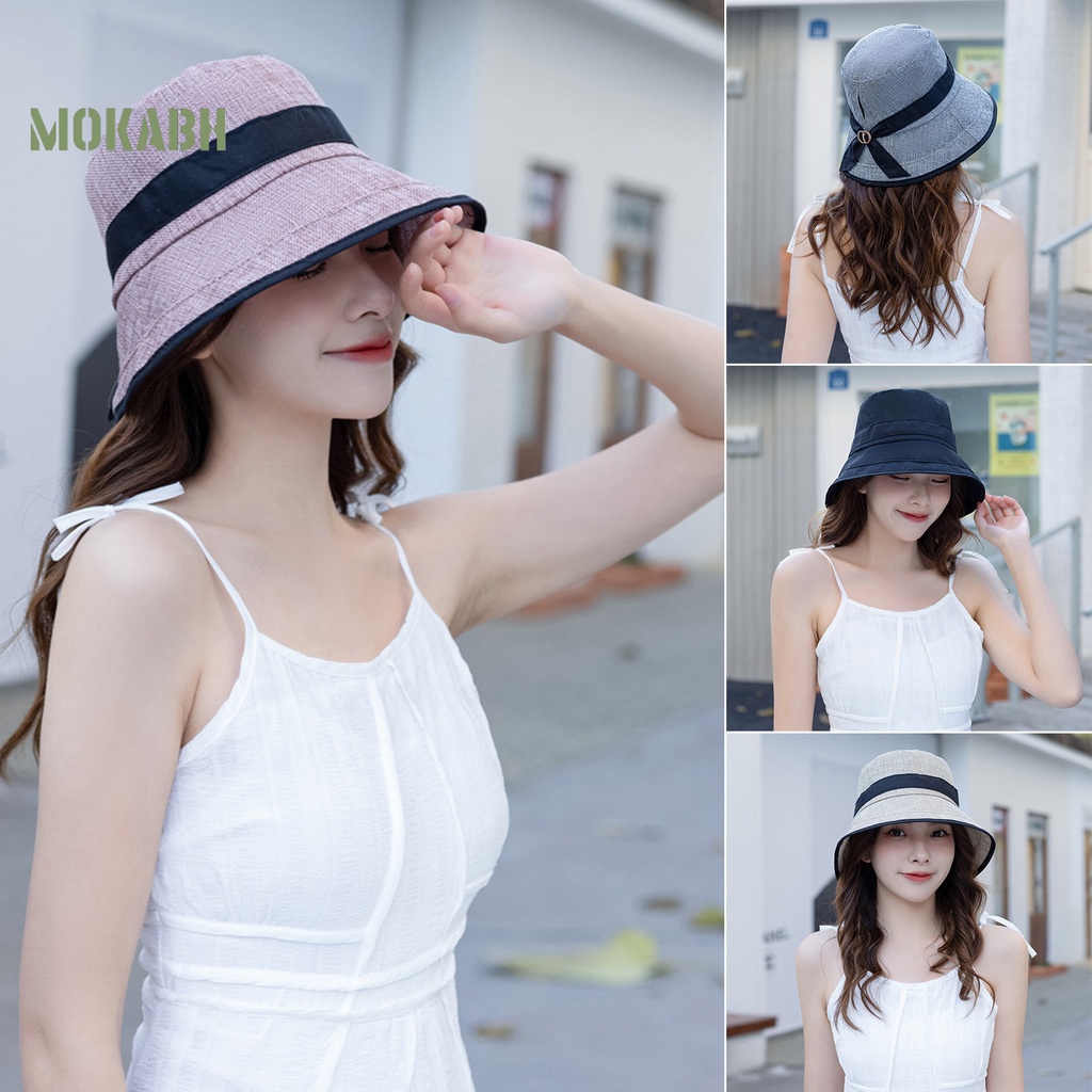 Nón Vành Tròn Màu Trơn Chống Tia UV Chống Rơi Chống Gió Thời Trang Mùa Hè Cho Nữ