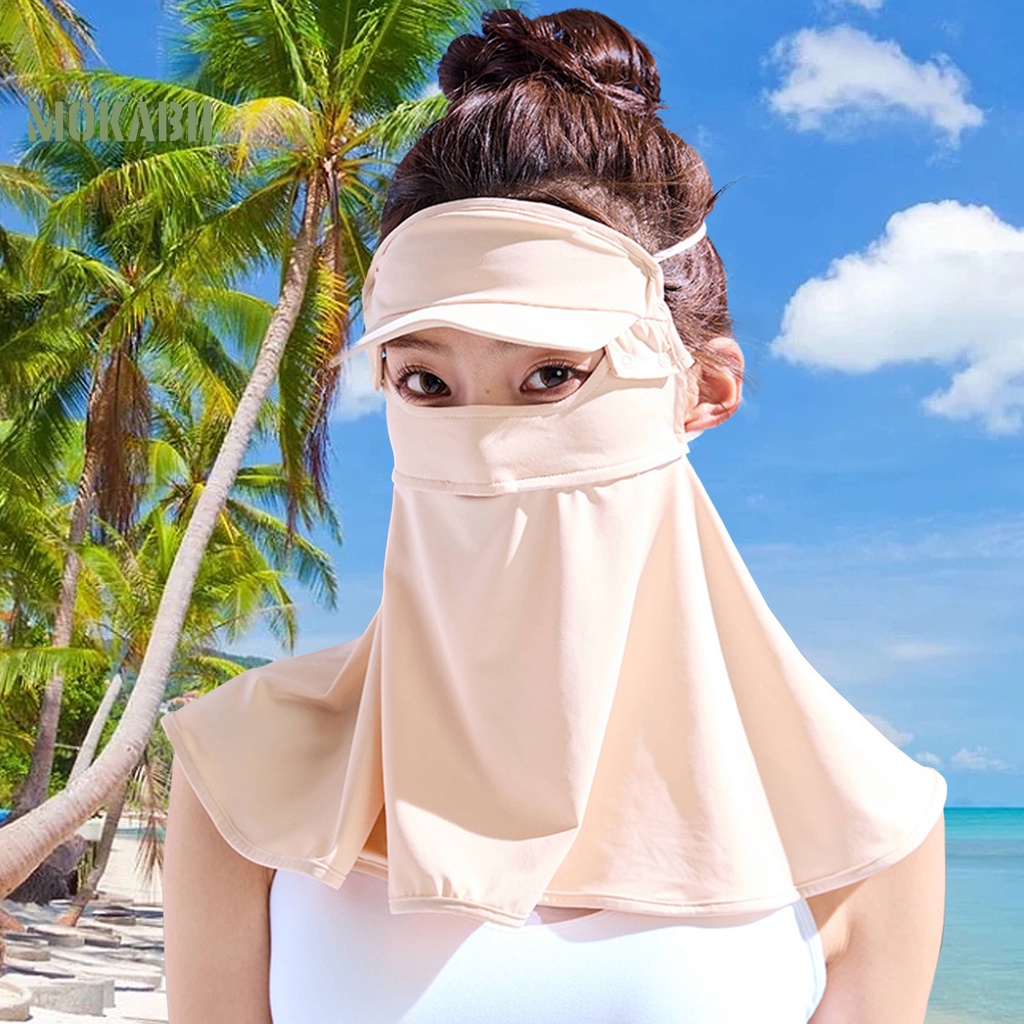 [Mok Abh] Mũ Chống Nắng Thoáng Khí Màu Trơn Bảo Vệ Toàn Diện Cột Dây Bảo Vệ Cổ Dùng Khi Đi Cắm Trại Ngoài Trời