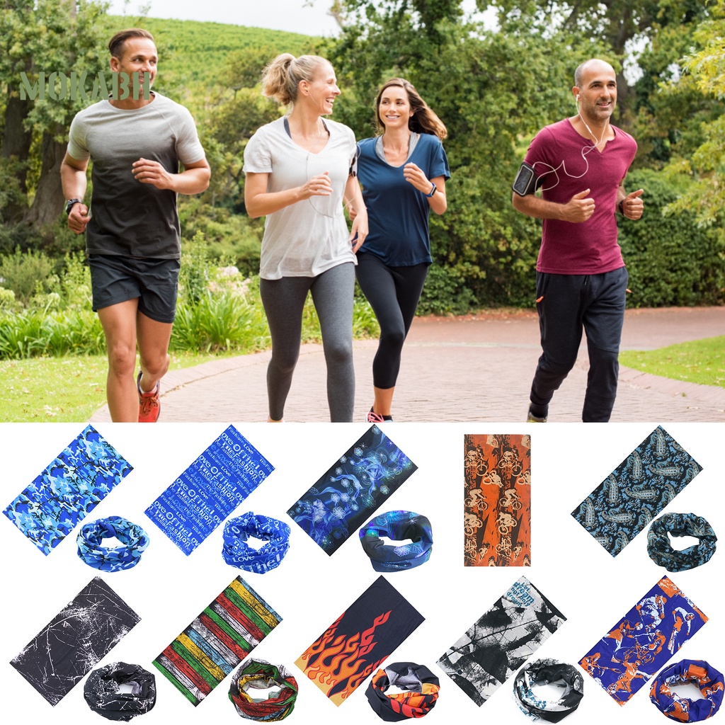 [Mok Abh] Khăn Mặt Bằng Polyester Độ Co Giãn Cao Chống Mồ Hôi In Họa Tiết Dùng Khi Chạy Xe Đạp