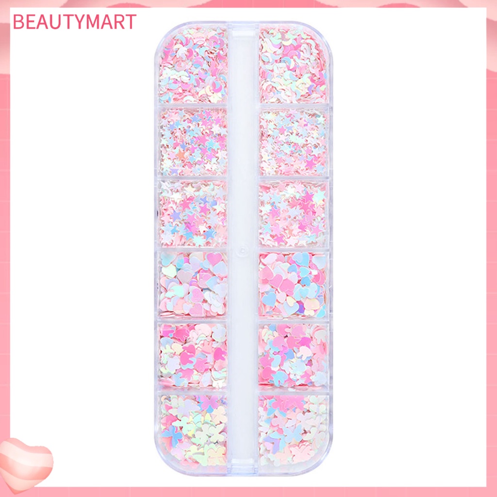 [beautymart] Hộp Kim Tuyến 12 Ngăn Hình Ngôi Sao / Trái Tim / Thỏ / Bướm / Lấp Lánh Trang Trí Móng Nghệ Thuật