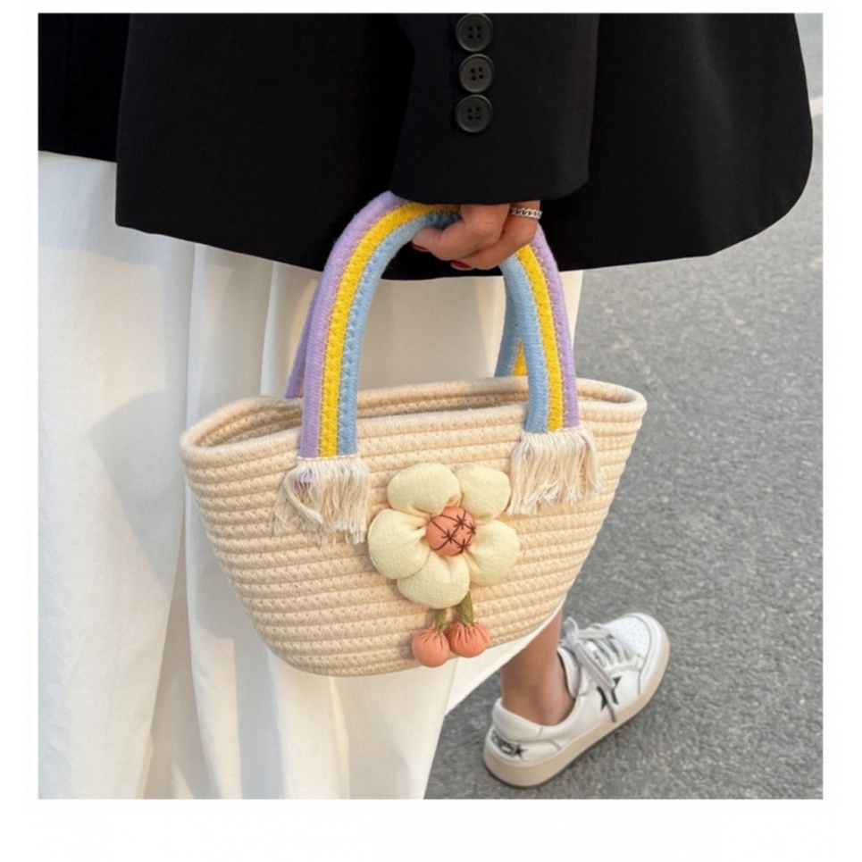 Túi Xách Đan Lát Sức Chứa Lớn Màu Cầu Vồng Phong Cách Mới 2023
