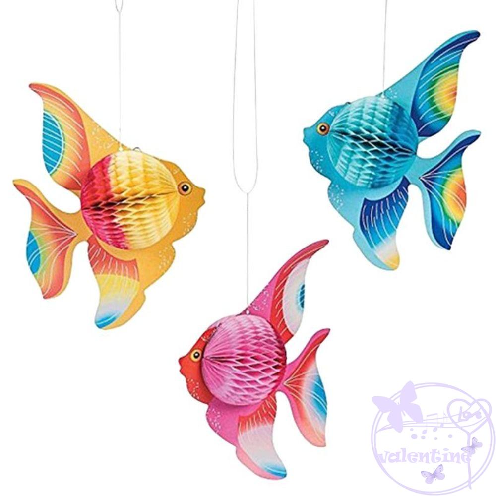 Set 3 Giấy Dán Tường Họa Tiết Cá Nhiệt Đới Nhiều Màu Sắc Trang Trí Tiệc Sinh Nhật