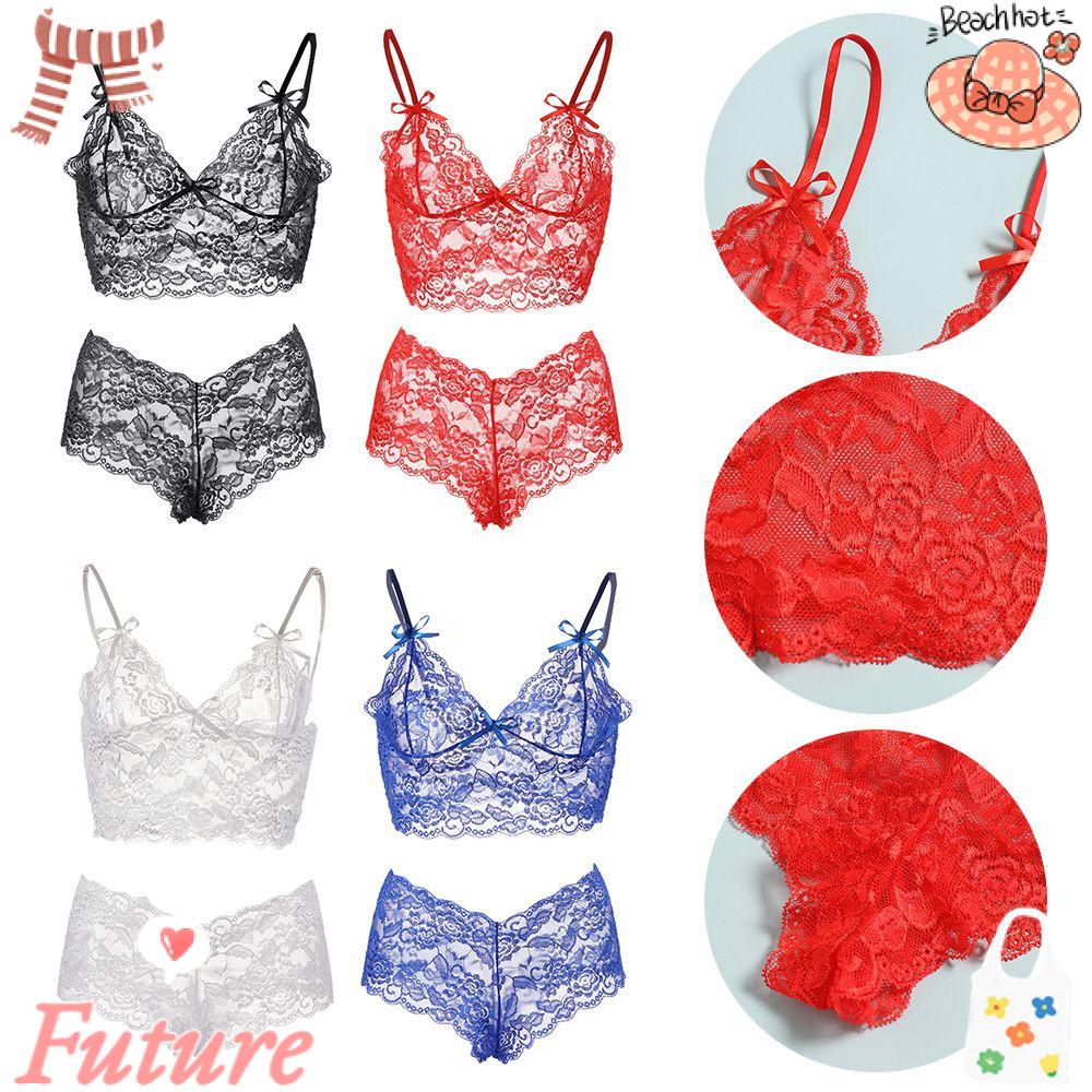 Áo Hai Dây Kèm Quần Lót Ren Họa Tiết Bướm Thời Trang Quyến Rũ Cho Nữ