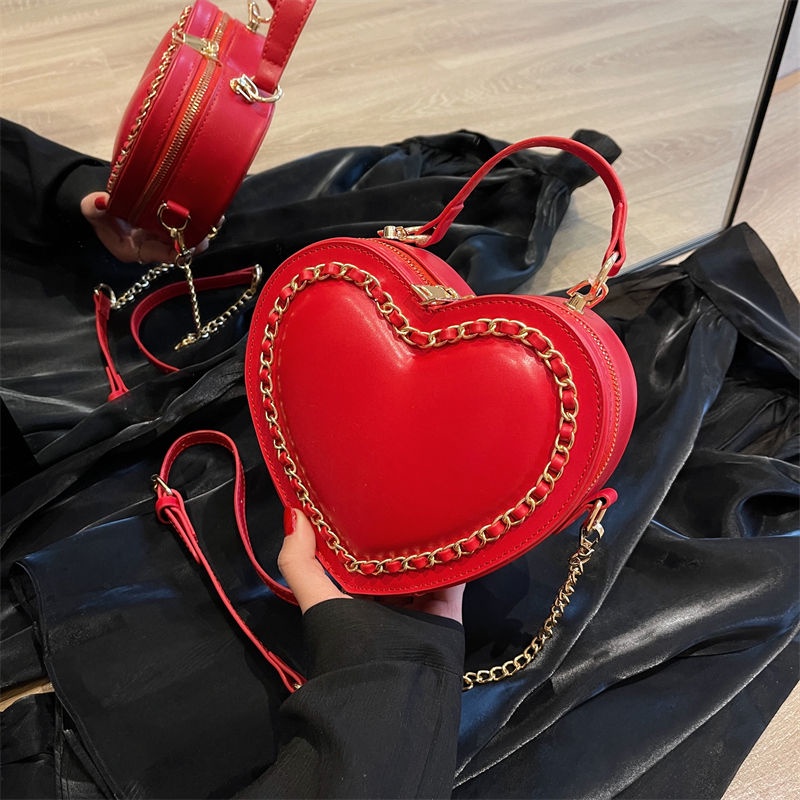 Túi Xách Hình Trái Tim Phối Dây Xích Thời Trang Cao Cấp Cho Nữ