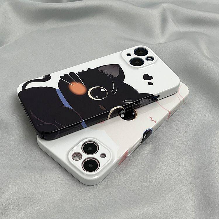 Ốp Điện Thoại Cứng In Hình Mèo Trắng Đen Cho iphone 14 13 12 11 pro max 7 8 plus x xs xr xsmax