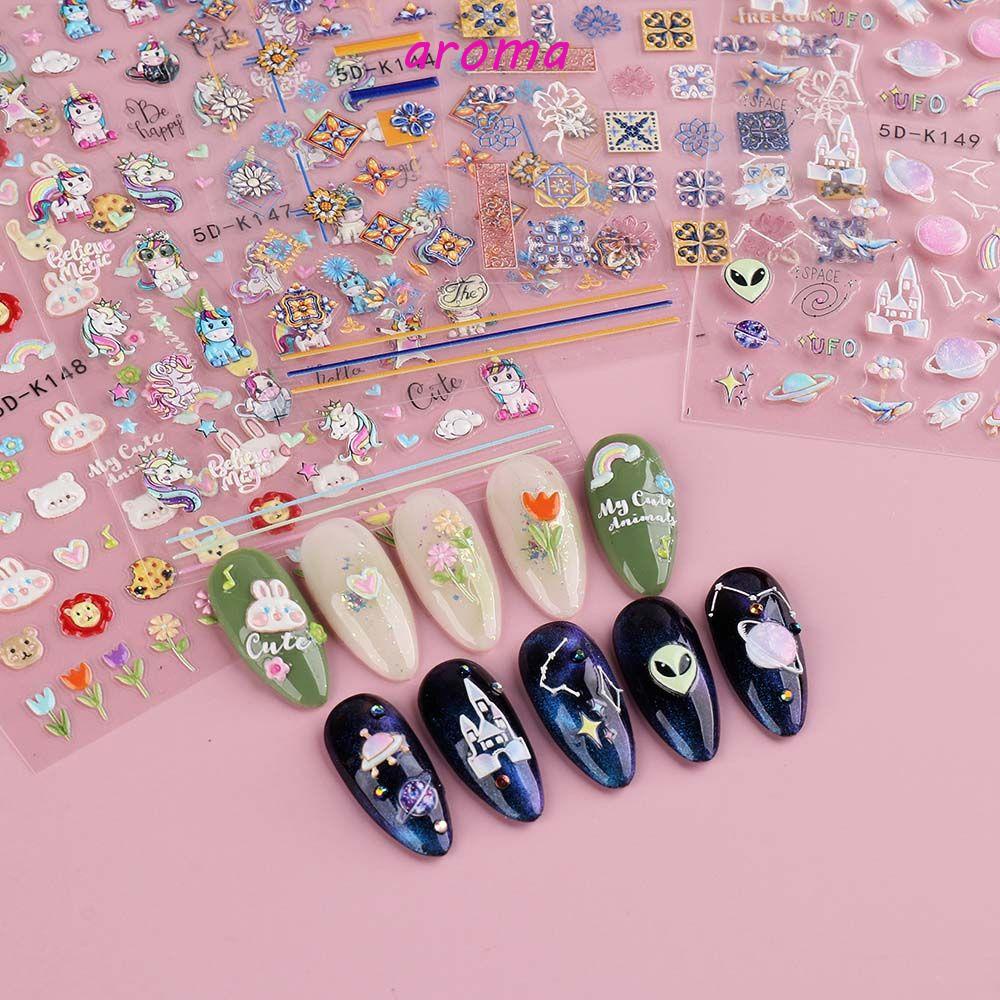 Miếng Dán Trang Trí Móng Tay Tự Dính Hình Kỳ Lân 5D Dễ Thương DIY