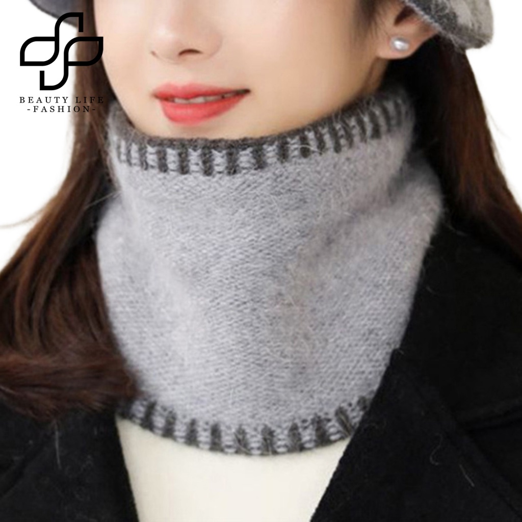 Bộ 2 Món Mũ Dệt Kim + Khăn Choàng + Khăn Quàng Cổ Bằng Lông Thỏ Nhân Tạo Dày Dặn Chống Gió Thời Trang Cho Nữ