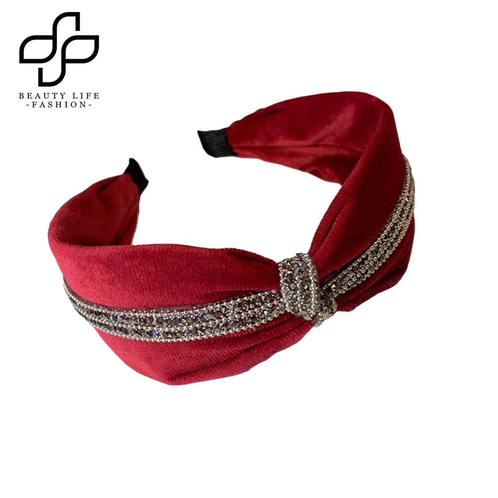 Băng Đô Cài Tóc Bản Rộng Thắt Nút Đính Đá Cổ Điển Cho Nữ