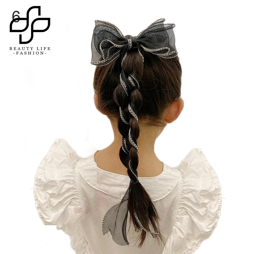 Kẹp Tóc Đính Nơ Lưới Dài Phong Cách Hàn Quốc Cho Nữ