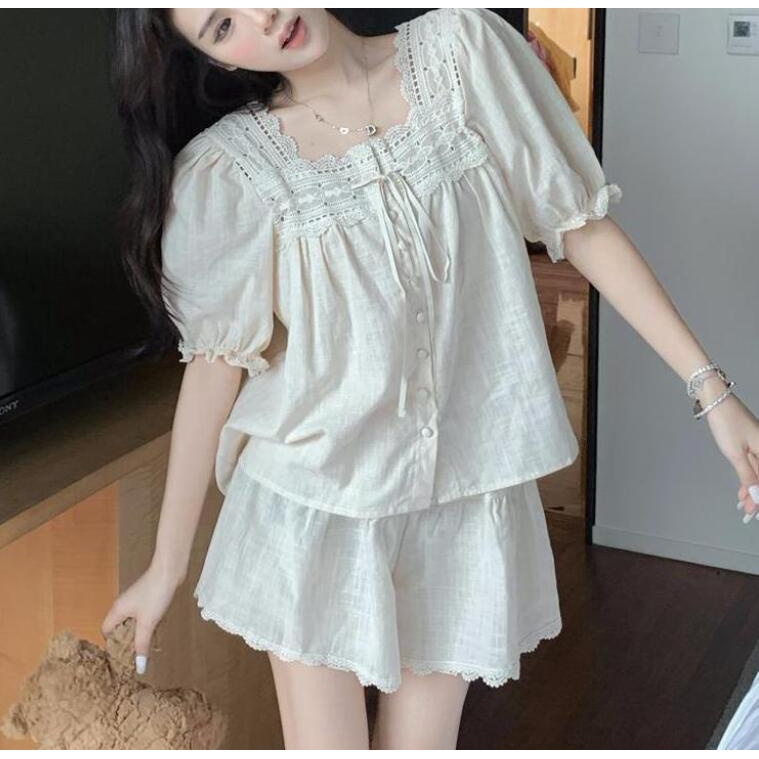 Bộ thô đũi xốp QUẢNG CHÂU cao cấp cổ vuông viền cổ phối ren mềm siêu xinh - hàng có sẵn