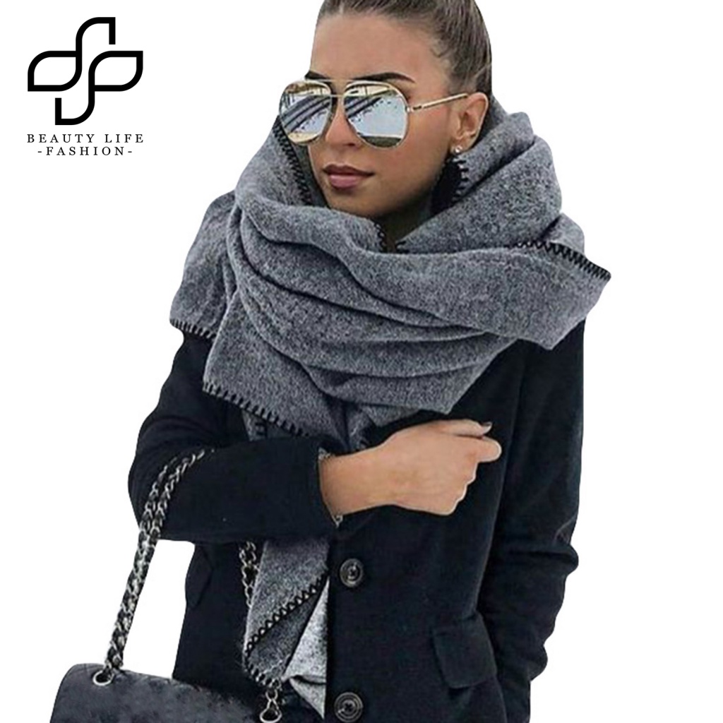 Khăn Choàng Cổ Giữ Ấm Mềm Mại Màu Trơn Thời Trang Cho Nữ