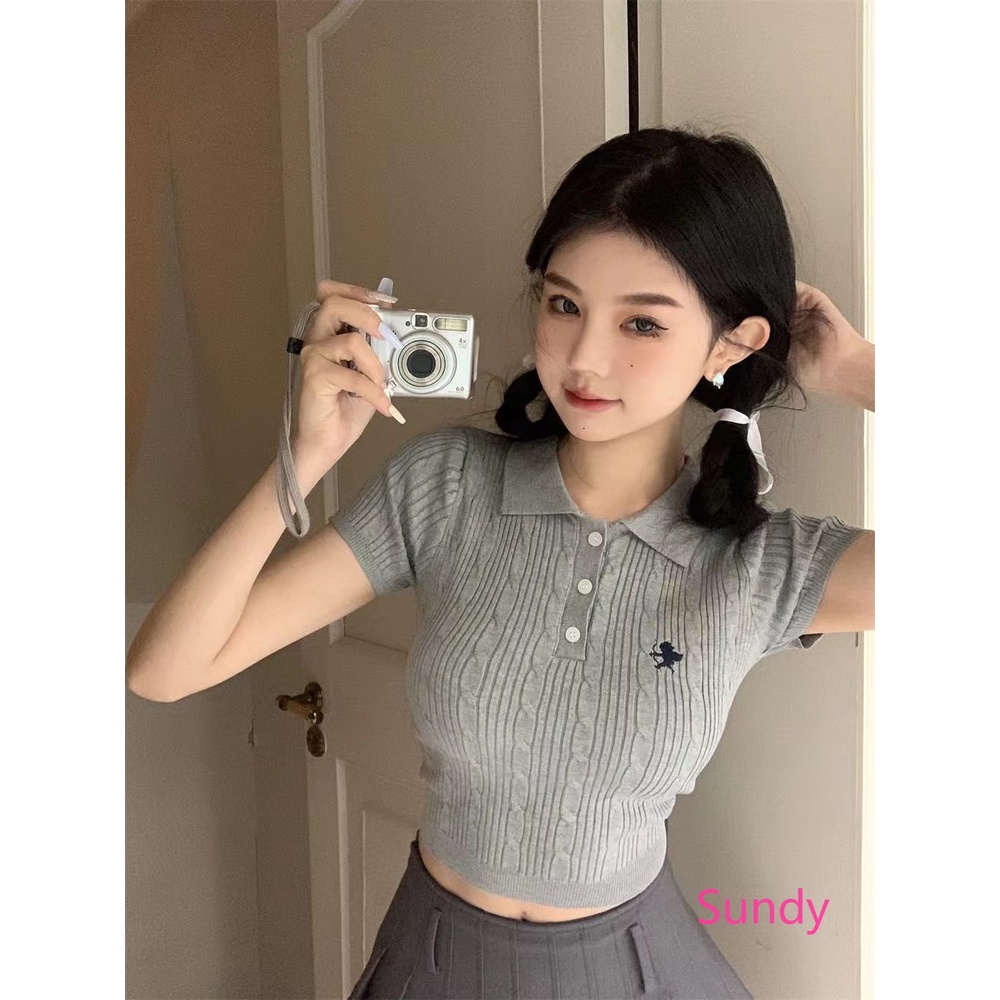 Áo Croptop Tay Ngắn Cổ Polo Thời Trang Mùa Hè Cho Nữ