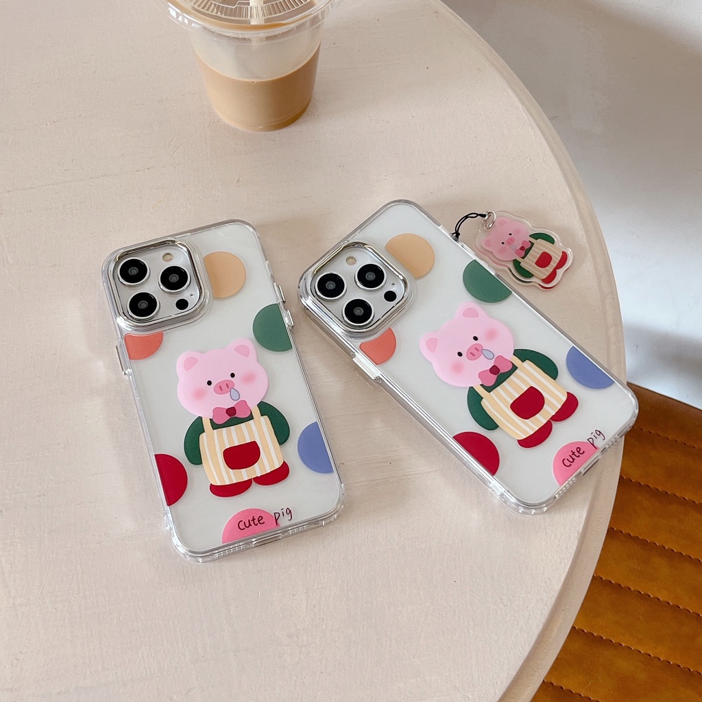 Ốp Điện Thoại Acrylic Chống Sốc Hình Heo Hồng Có Dây Treo Cho IPhone 14 13 12 11 Pro Max