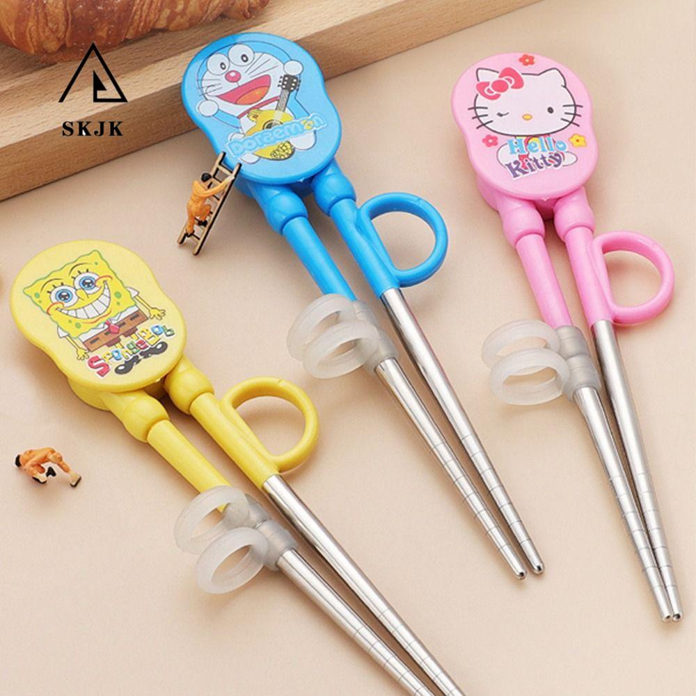 Đũa Tập Ăn Bằng Thép Không Gỉ Chống Trượt Hình Mèo Hoạt Hình Dễ Thương Cho Trẻ Em