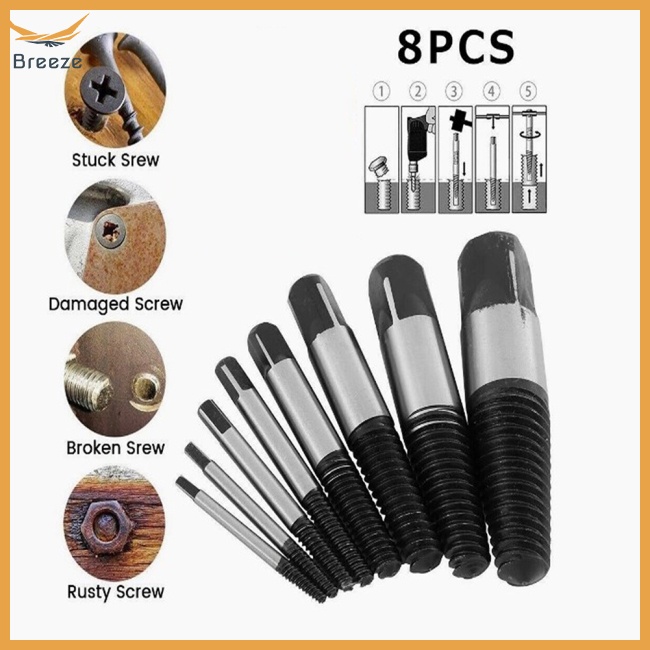 Set 8 Mũi Khoan Tháo Gỡ Ốc Vít Hư Hỏng Bằng Thép Carbon Độ Cứng Cao