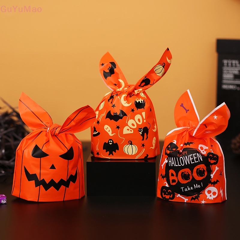 Set 50 Túi Nhựa Đựng Bánh Quy / Kẹo Hình Tai Thỏ Phong Cách Halloween Cho Bé