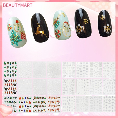 Set 12 Tấm Sticker Họa Tiết Bông Tuyết Giáng Sinh 3D Trang Trí Móng Nghệ Thuật DIY