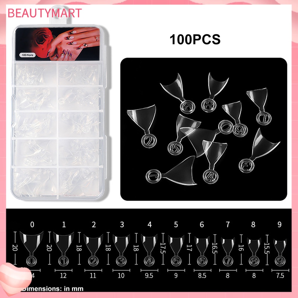 Set 100 Đầu Nối Móng Giả Ngắn Trong Suốt DIY