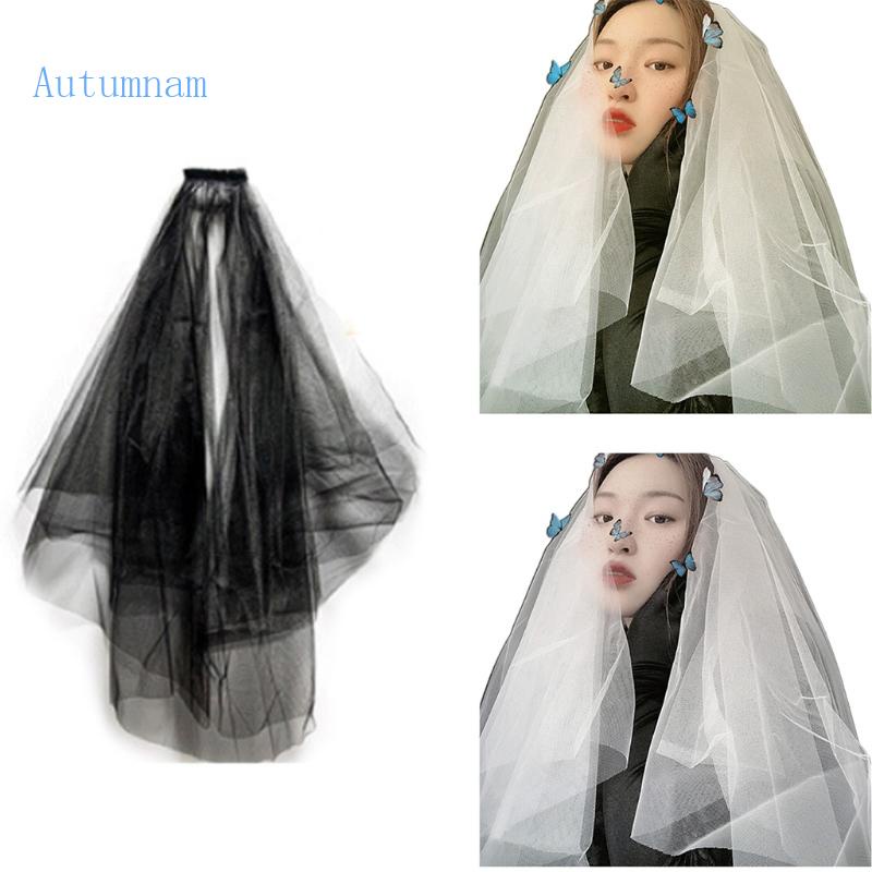 Mạng Che Mặt 2 Tầng Kèm Lược Ngắn Bằng Vải Tuyn Cắt Cạnh 3 Màu Tùy Chọn Dùng Cho Cô Dâu Trong Lễ