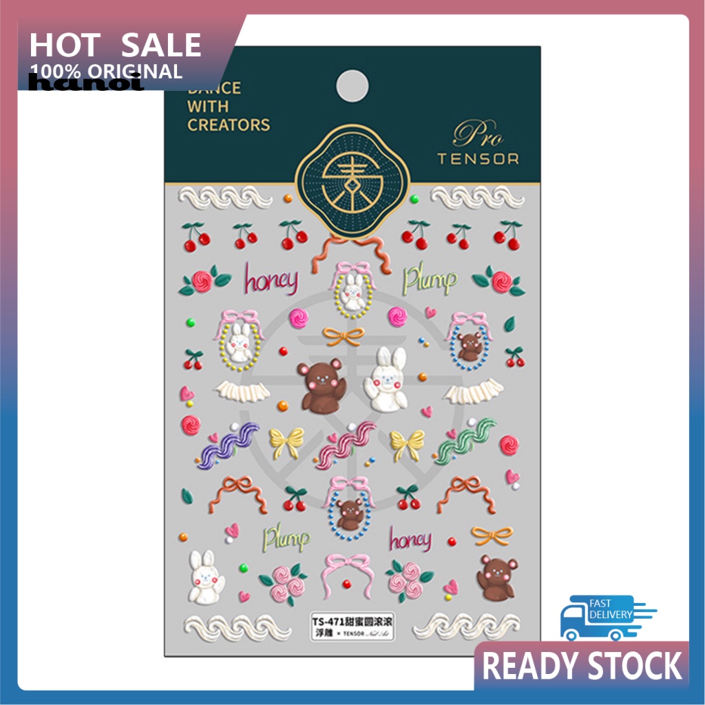 Han_nhẫn Dán Móng Tay Trượt Mẫu Hoạt Hình Mini Tương Phản Cao Cho Nữ