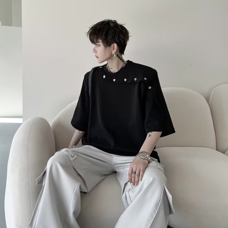 Áo Thun Tay Ngắn Phối Nút Thời Trang Mùa Hè Cao Cấp Cho Nam