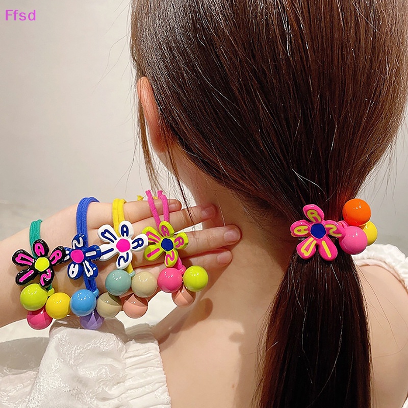 Dây Cột Tóc Co Giãn Hình Bông Hoa Màu Sắc Đáng Yêu Thời Trang Cho Bé Gái