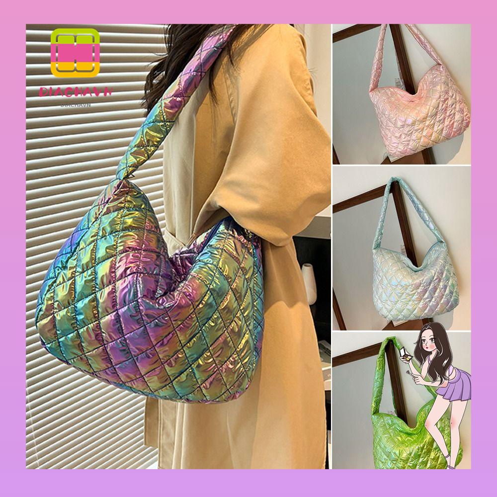Túi Tote Đeo Vai Họa Tiết Hình Thoi Màu Laser Đa Sắc