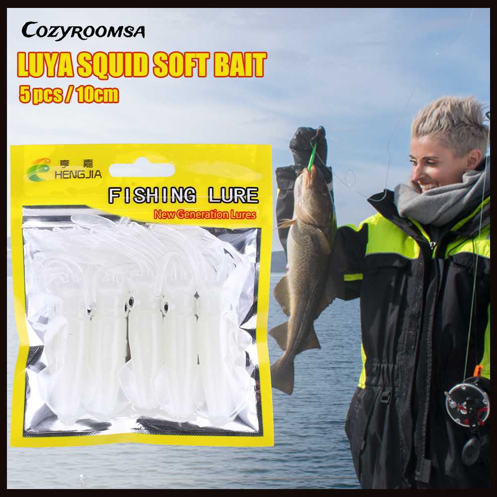 Set 5 Mồi Câu Cá Giả Hình Con Mực Dạ Quang 10cm 8g Mềm Mại